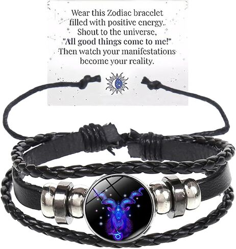 Zodiac Signs Spirit Bracelet Multilayer 12 Constellation Bracelet for Women Men Handmade Woven Zodiac Leather Bracelets Adjustable Glow in the Dark Zodiac Cuff Bangles Gift for Constellation Lover in Kuwait