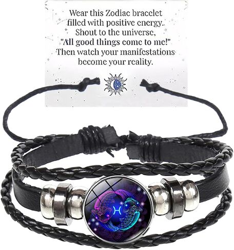 Zodiac Signs Spirit Bracelet Multilayer 12 Constellation Bracelet for Women Men Handmade Woven Zodiac Leather Bracelets Adjustable Glow in the Dark Zodiac Cuff Bangles Gift for Constellation Lover in Kuwait