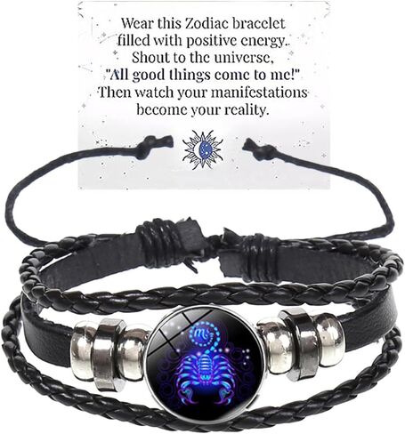 Zodiac Signs Spirit Bracelet Multilayer 12 Constellation Bracelet for Women Men Handmade Woven Zodiac Leather Bracelets Adjustable Glow in the Dark Zodiac Cuff Bangles Gift for Constellation Lover in Kuwait