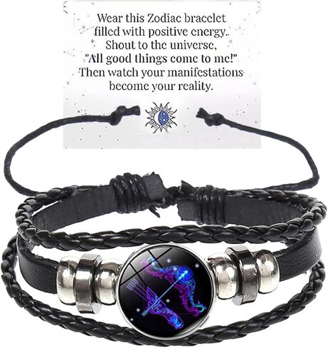 Zodiac Signs Spirit Bracelet Multilayer 12 Constellation Bracelet for Women Men Handmade Woven Zodiac Leather Bracelets Adjustable Glow in the Dark Zodiac Cuff Bangles Gift for Constellation Lover in Kuwait