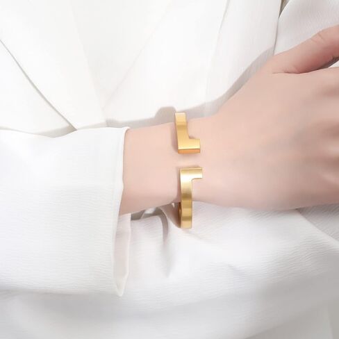 Kaydenana Cuff Bracelet for Women Spring-Clasp Design Couples Bangle Polished Finish Stainless Steel Metal Gold Silver Rose Gold Plated Chunky for Girls Christmas Gifts Jewelry in Saudi Arabia