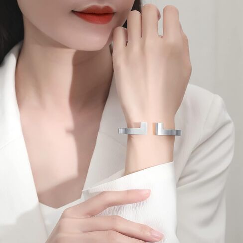 Kaydenana Cuff Bracelet for Women Spring-Clasp Design Couples Bangle Polished Finish Stainless Steel Metal Gold Silver Rose Gold Plated Chunky for Girls Christmas Gifts Jewelry in Saudi Arabia