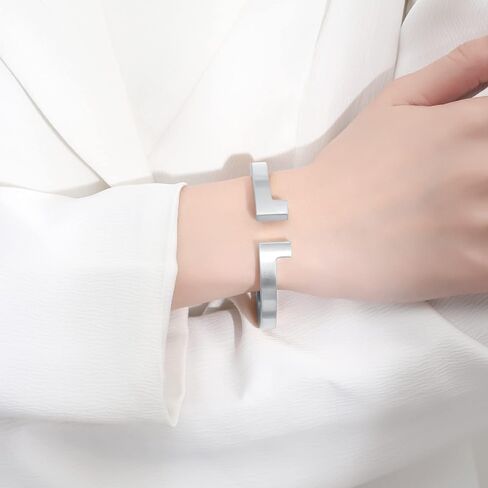 Kaydenana Cuff Bracelet for Women Spring-Clasp Design Couples Bangle Polished Finish Stainless Steel Metal Gold Silver Rose Gold Plated Chunky for Girls Christmas Gifts Jewelry in Saudi Arabia