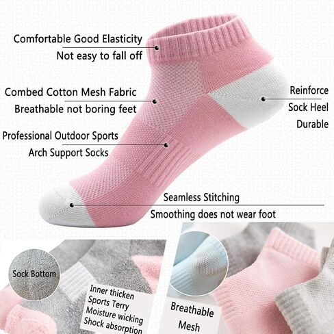 RedsGirl Ankle Running Sports Cotton Socks Mesh Breathable Low Cut Short Athletic Terry Sock for Women Youth, Multicolor 6 Pairs in Saudi Arabia