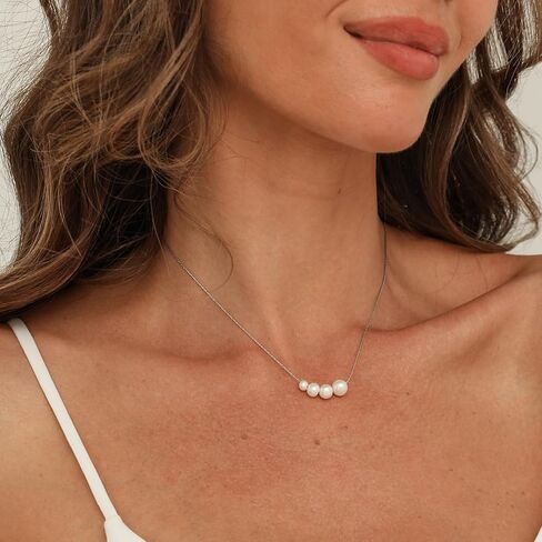 قلادة قلادة من اللؤلؤ الأنيق من Chuchoter للنساء من الفولاذ التيتانيوم 18 قيراط سلسلة مطلية بالذهب تألق دائم لآلئ المياه العذبة الطبيعية المزروعة مجوهرات يومية للهدايا للزوجة والصديقة in Kuwait