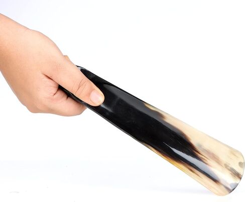 CHERKRAFT Shoe Horn with Handle Natural Handcrafted & Polished Made from Real Horn For All Shoes & Boots - 10 Inches in Kuwait