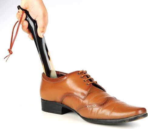 CHERKRAFT Shoe Horn with Handle Natural Handcrafted & Polished Made from Real Horn For All Shoes & Boots - 10 Inches in Kuwait