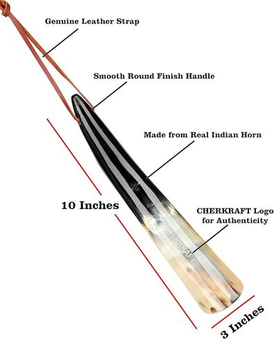 CHERKRAFT Shoe Horn with Handle Natural Handcrafted & Polished Made from Real Horn For All Shoes & Boots - 10 Inches in Kuwait