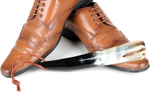 CHERKRAFT Shoe Horn with Handle Natural Handcrafted & Polished Made from Real Horn For All Shoes & Boots - 10 Inches in Kuwait