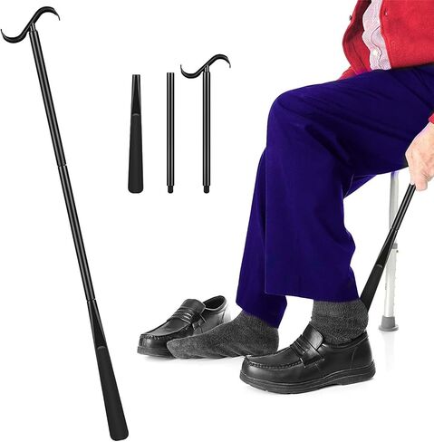 TNBUENO Shoe Horn Long Handle for Seniors Men Women Kids - 34.6 Inch Portable Metal Shoe Spoon Long Handle for Boots in Kuwait