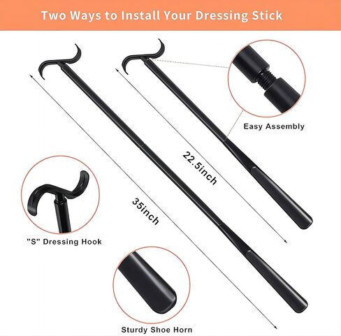 TNBUENO Shoe Horn Long Handle for Seniors Men Women Kids - 34.6 Inch Portable Metal Shoe Spoon Long Handle for Boots in Kuwait
