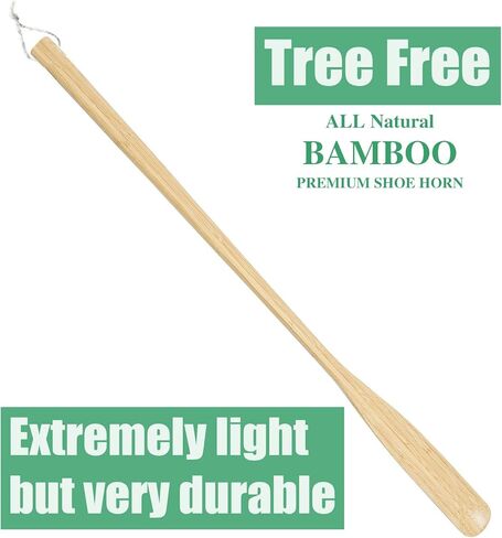 بوق احذية من الخيزران 55 سم مع مقبض طويل، رافع حذاء مع حزام من السيزال للتعليق، بوق احذية طويل من الخشب لكبار السن والرجال والنساء والاطفال الحوامل النباتيين من اوفيتماجيك، لون بيج, بيج in Kuwait