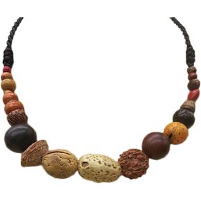 COLORFUL BLING Natural Chunky Wooden Beads Statement Necklace Boho African Tribal Collar Choker Bib Necklace Hippie Vacation Jewelry for Unisex Men Women Boy
