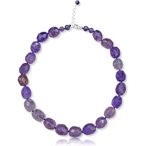 MGR MY GEMS ROCK! Beaded Semi-precious Stone Faceted Nugget Statement Short Collar Style Necklace for Women.