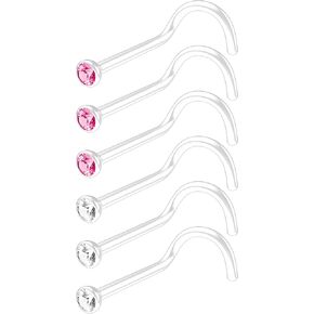 بيلاتي 6 قطع حلقات أنف شفافة 20 جرام للنساء والرجال 2 ملم كريستال تشيكوسلوفاكيا | مجموعة شريط مستقيم للأنف من البلاستيك الشفاف المتوافق حيويًا مقاس 20 | مجوهرات بيوفليكس الشفافة لثقب الأنف لا تسبب الحساسية (اختر اللون) in Kuwait