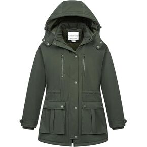Chrisuno Women's Plus Size Winter Coat Insulated Military Parka Jacket Waterproof Fleece Lined Thickened Detachable Hood