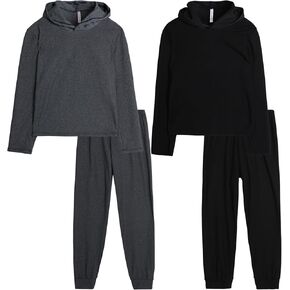 Sweet Hearts Girls' Sweatsuit Set - 4 Piece Lightweight Ribbed Pullover Hoodie Sweatshirt and Jogger Sweatpants (7-16)