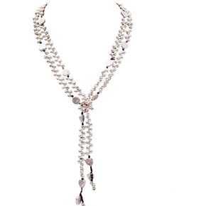 JYX Pearl Long Strand Necklace 6x8mm White Oval Freshwater Cultured Pearl and Heart-shaped Shell Necklace 57" in Kuwait