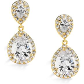 ماريل اقراط متدلية صغيرة مطلية بالذهب عيار 14 قيراط بمشبك - اقراط زفاف للنساء على شكل كمثرى من الزركونيا المكعبة, معدن أحجار كريمة, مكعب زركونيا in Kuwait