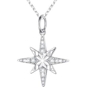 YinShan 925 sterling Silver Cubic Zirconia Star/Snowflake/Teardrop Pendant Necklace for Women Girls