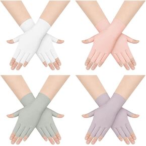 Sureio 4 Pairs Sun Protection UV Gloves for Women Fingerless Hand UV Protection Glove for Gel Manicures Summer Driving Biking in Kuwait