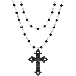 OLARCU Gothic Layered Cross Pendant Necklace for Women, Womens Black Beaded Goth Punk Grunge Jewelry in Kuwait