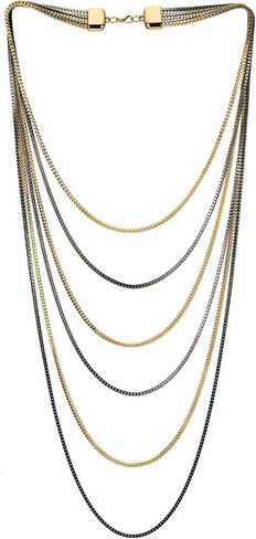 COOLSTEELANDBEYOND Black Gold Statement Choker Collar Necklace Waterfall Multi-Strand Box Chains Pendant, Dress in Saudi Arabia
