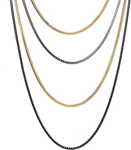 COOLSTEELANDBEYOND Black Gold Statement Choker Collar Necklace Waterfall Multi-Strand Box Chains Pendant, Dress in Saudi Arabia