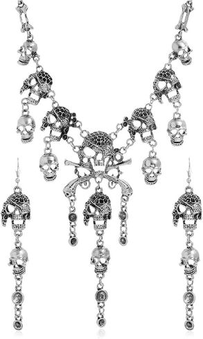 Pingyongchang Vntage متعدد المستويات القراصنة الجمجمة شرابة سحر قلادة طوق ومجوهرات الأزياء الجمجمة سوار طوق طوق سيدة الرعب قلادة للنساء in Kuwait