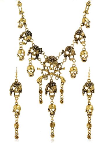 Pingyongchang Vntage متعدد المستويات القراصنة الجمجمة شرابة سحر قلادة طوق ومجوهرات الأزياء الجمجمة سوار طوق طوق سيدة الرعب قلادة للنساء in Kuwait