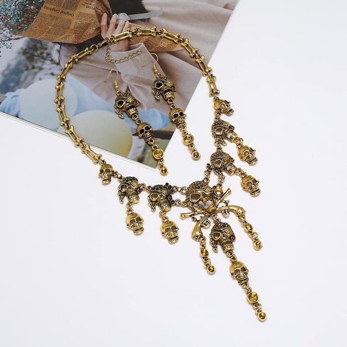 Pingyongchang Vntage متعدد المستويات القراصنة الجمجمة شرابة سحر قلادة طوق ومجوهرات الأزياء الجمجمة سوار طوق طوق سيدة الرعب قلادة للنساء in Kuwait