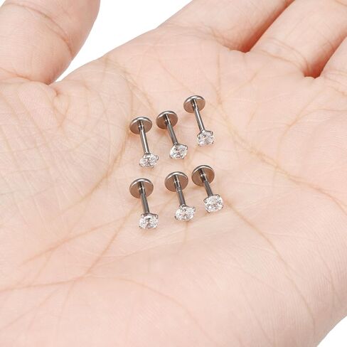 Cisyozi 20G 18G F316 Titanium Flat Back Nose Rings Studs Hypoallergenic Medical Grade Nose Studs for Women Men Shiny Cubic Zirconia Nose Rings Piercings Jewelry for Sensitive Skin in Saudi Arabia