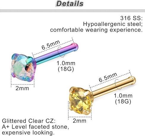 Yaalozei 18G 20G Nose Rings Studs Stainless Steel Straight Spiral Screw Nose Rings Piercings Jewelry for women men Silver Black Rose Gold Bule Colorful in Kuwait