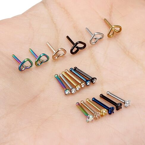 Yaalozei 18G 20G Nose Rings Studs Stainless Steel Straight Spiral Screw Nose Rings Piercings Jewelry for women men Silver Black Rose Gold Bule Colorful in Kuwait