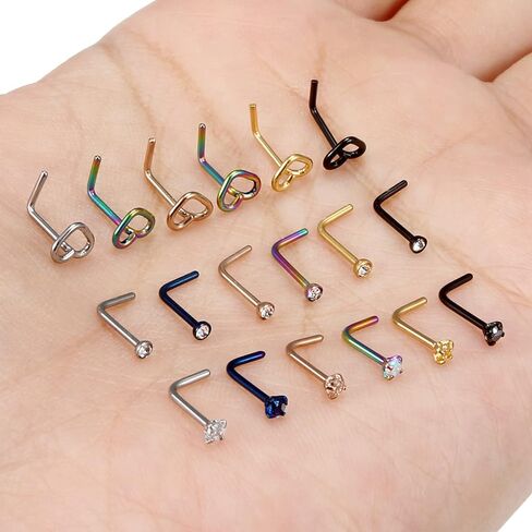 Yaalozei 18G 20G حلقات أنف ترصيع من الفولاذ المقاوم للصدأ مستقيم حلزوني حلقات أنف ثقب مجوهرات للنساء والرجال فضي أسود وردي ذهبي بولي ملون in Kuwait