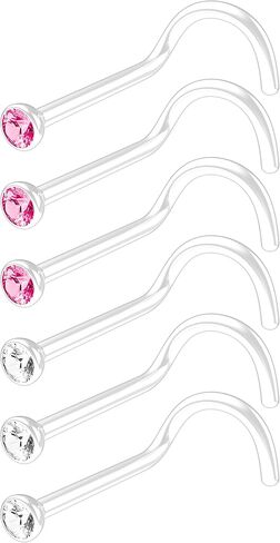 بيلاتي 6 قطع حلقات أنف شفافة 20 جرام للنساء والرجال 2 ملم كريستال تشيكوسلوفاكيا | مجموعة شريط مستقيم للأنف من البلاستيك الشفاف المتوافق حيويًا مقاس 20 | مجوهرات بيوفليكس الشفافة لثقب الأنف لا تسبب الحساسية (اختر اللون) in Kuwait