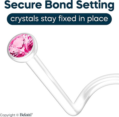 بيلاتي 6 قطع حلقات أنف شفافة 20 جرام للنساء والرجال 2 ملم كريستال تشيكوسلوفاكيا | مجموعة شريط مستقيم للأنف من البلاستيك الشفاف المتوافق حيويًا مقاس 20 | مجوهرات بيوفليكس الشفافة لثقب الأنف لا تسبب الحساسية (اختر اللون) in Kuwait