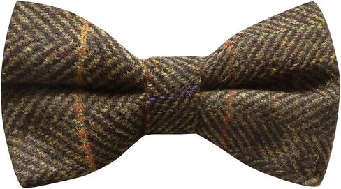 King & Priory Luxury Dark Olive Green Herringbone Check Bow Tie, Tweed in Saudi Arabia