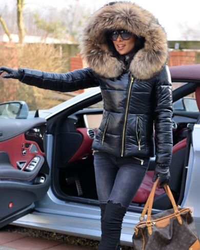 Roiii Women Winter Warm Down Jacket Thick Slim Flash Coat Down Outdoor Hood Parka Short Slim Jacket Black in Kuwait