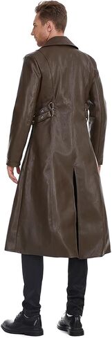 TZMAPU Men's Faux Leather Motorcycle Trench Coat Black Long Punk Jacket in Kuwait