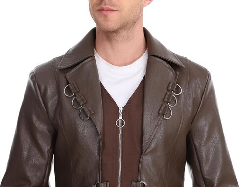 TZMAPU Men's Faux Leather Motorcycle Trench Coat Black Long Punk Jacket in Kuwait
