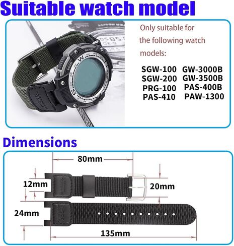 MMBAY 24mm Nylon Leather Watch Bands Replacement Fit for Casio G-Shock SGW-100 SGW-200 GW-3000B GW-3500B Strap Wirstband for Men and Women Bracelet Watch accessories in Saudi Arabia