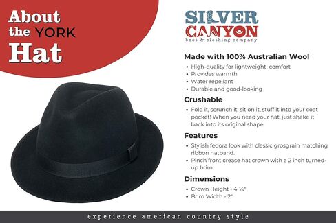 York Crushable Wool Fedora Felt Hat, Silver Canyon, Black in Kuwait