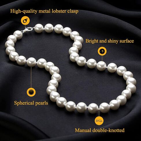 marofin Simulated Pearl Necklace 10mm for Men,Pearl Choker Necklace for Women Jewelry Gift 19" in Saudi Arabia
