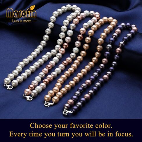 marofin Simulated Pearl Necklace 10mm for Men,Pearl Choker Necklace for Women Jewelry Gift 19" in Saudi Arabia