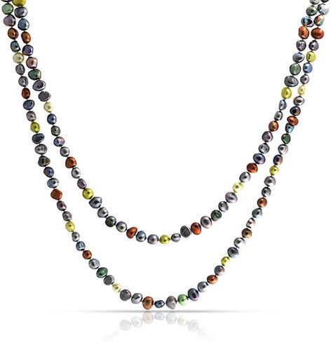Multi Color Earth Tone Shades Freshwater Cultured Long Strand Pearl Necklace For Women .925 Sterling Silver 54 Inch in Saudi Arabia
