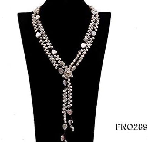 JYX Pearl Long Strand Necklace 6x8mm White Oval Freshwater Cultured Pearl and Heart-shaped Shell Necklace 57" in Kuwait