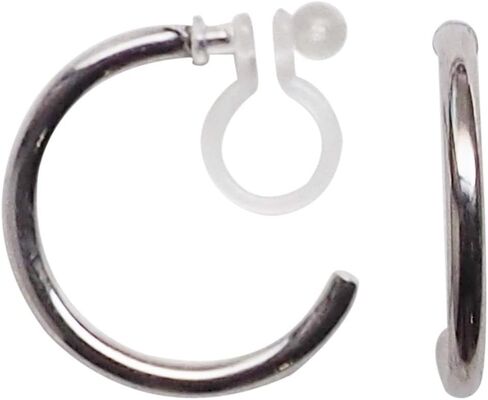 Silver Clip On Hoop Earrings Invisible For Women 20mm Non-Pierced Simple Clip-On Earrings Miyabi Grace in Saudi Arabia