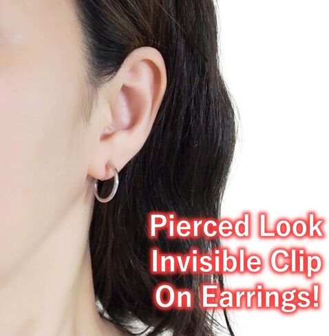 Silver Clip On Hoop Earrings Invisible For Women 20mm Non-Pierced Simple Clip-On Earrings Miyabi Grace in Saudi Arabia
