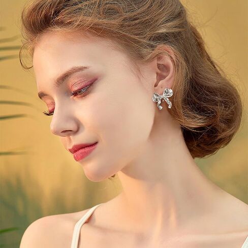 NVWAROCK Cilp-on Bow Earrings Non Pierced Ribbon Bow Dangle Drop Tassel Statement Earring for Women Girls Dangling Long chain Earrings（Gold and Silver） in Kuwait